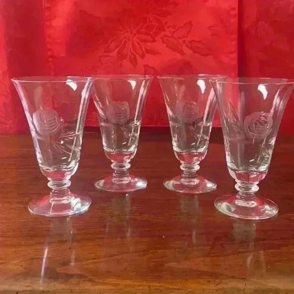 Fostoria Crystal Juice Glasses Pattern is Rose….Vintage 1950’s - Picture 1 of 9